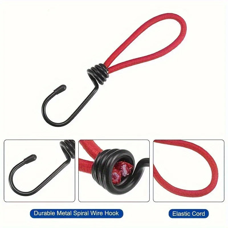 4pcs Heavy-Duty Elastic Bungee Cords with Iron Spiral Hooks, - Flexible Nylon for RV Camping, Tents, Tarps & Canopies - Durable Qme
