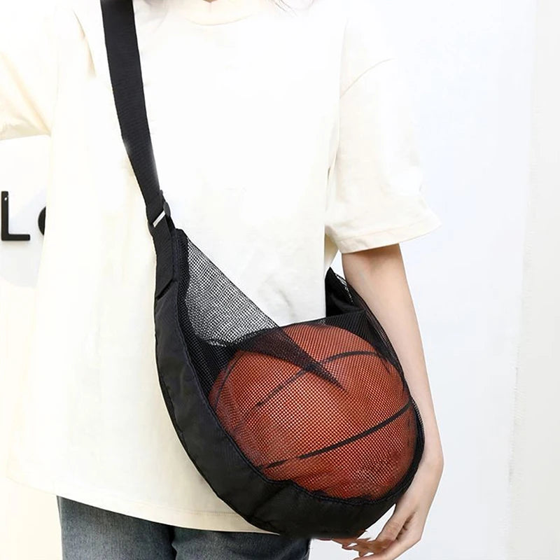 Carrying Basketball Single Ball Bag Zipper Pocket Mesh Storage Sport Qme