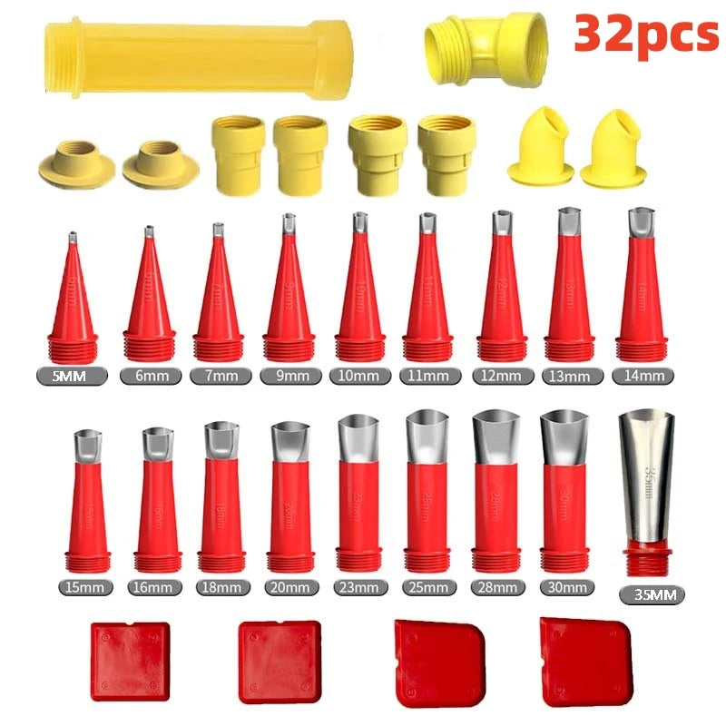 Stainless Steel Glue Gun Caulk Nozzle Applicator Suit with Base for Bathroom Kitchen Doors and Windows Gap Sealing Spray Nozzle Qme 32pcs