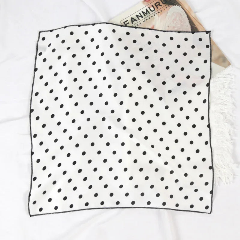 Women Breathable Fashion Dot Small Neck Square Scarfs Office Lady Qme WHITE