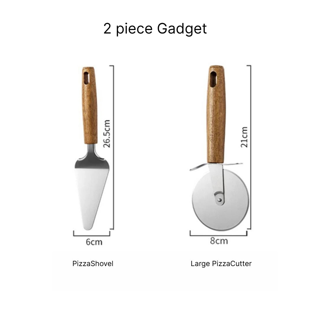 A Multifunctional Kitchen Gadgets Acacia Wood Stainless Steel Peeler Can Opener Egg Beater Pizza Cutter Cheese Spatula Set Qme 2pcs gadgets b