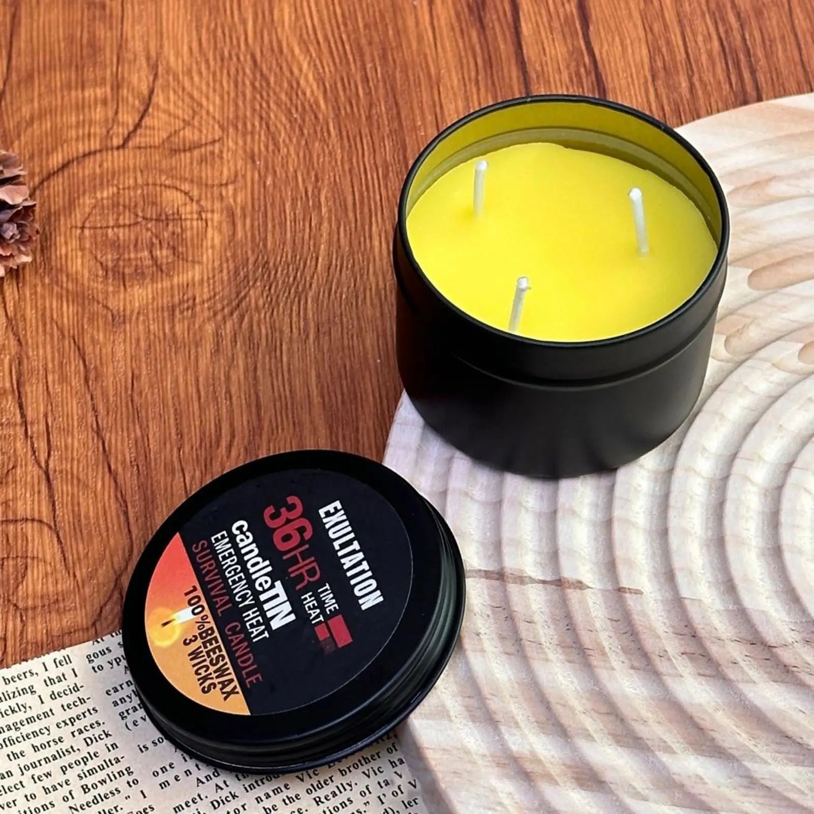 Candles for Power Outages Camping Candle with Jar 36 Hours Long Burning 3-Wick Lamp Light Source Gear for Fishing Camping Qme