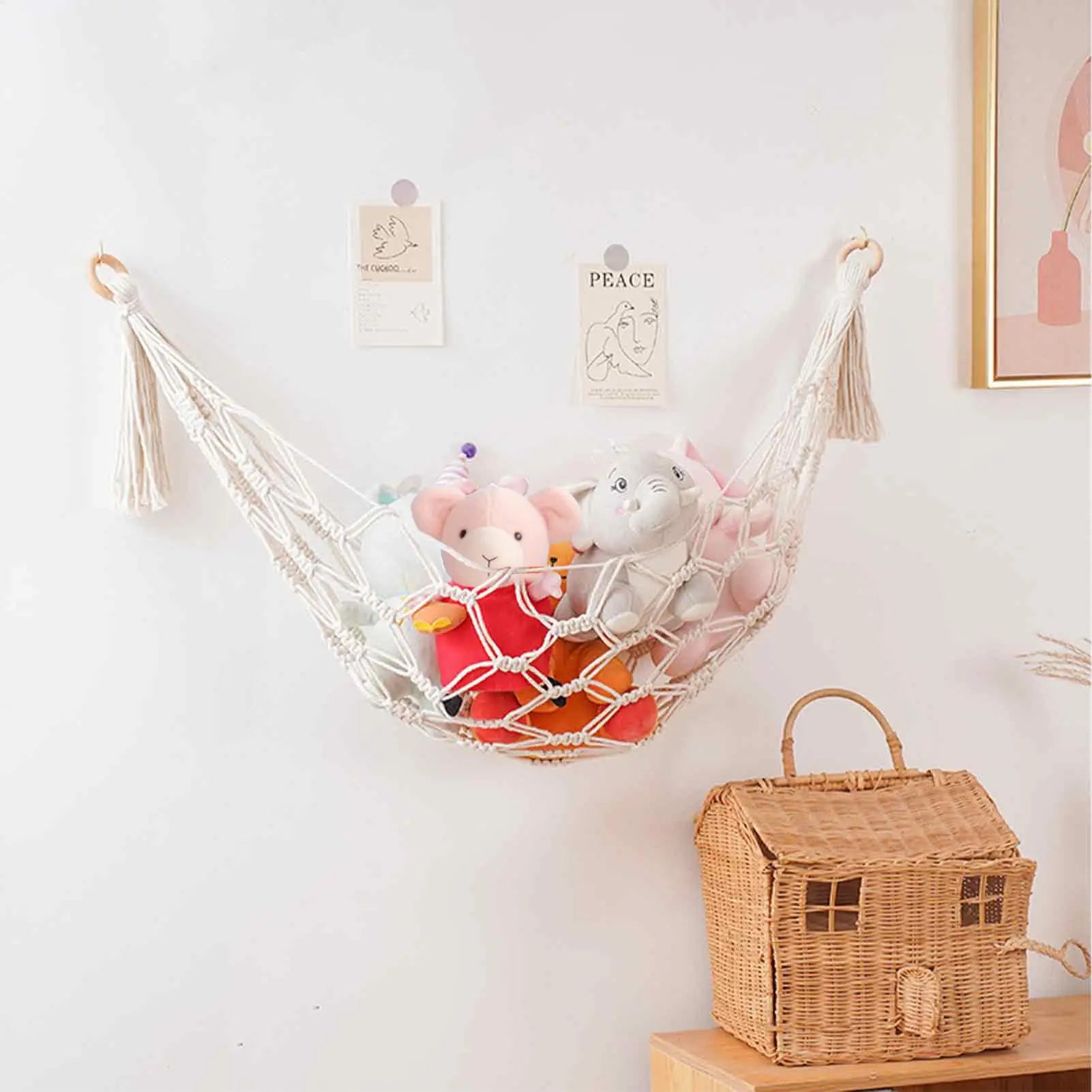 Hammock for Stuffed Animals Toy Net Wall-Mounted Corner Holder Organizer Storage for Playroom Nursery Dorm Bedroom Decor Qme