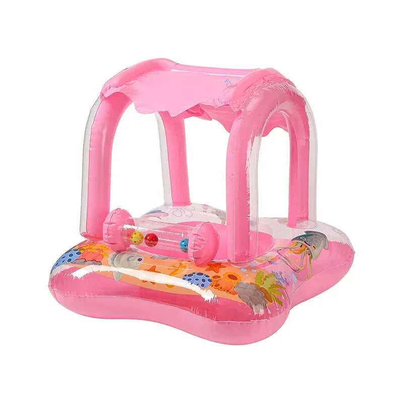 Baby Pool Float with Sun Protection Canopy Blow Up Swimming Pool Toys for Toddlers Baby Pool Float Toddler Pool Float for Baby Qme Pink
