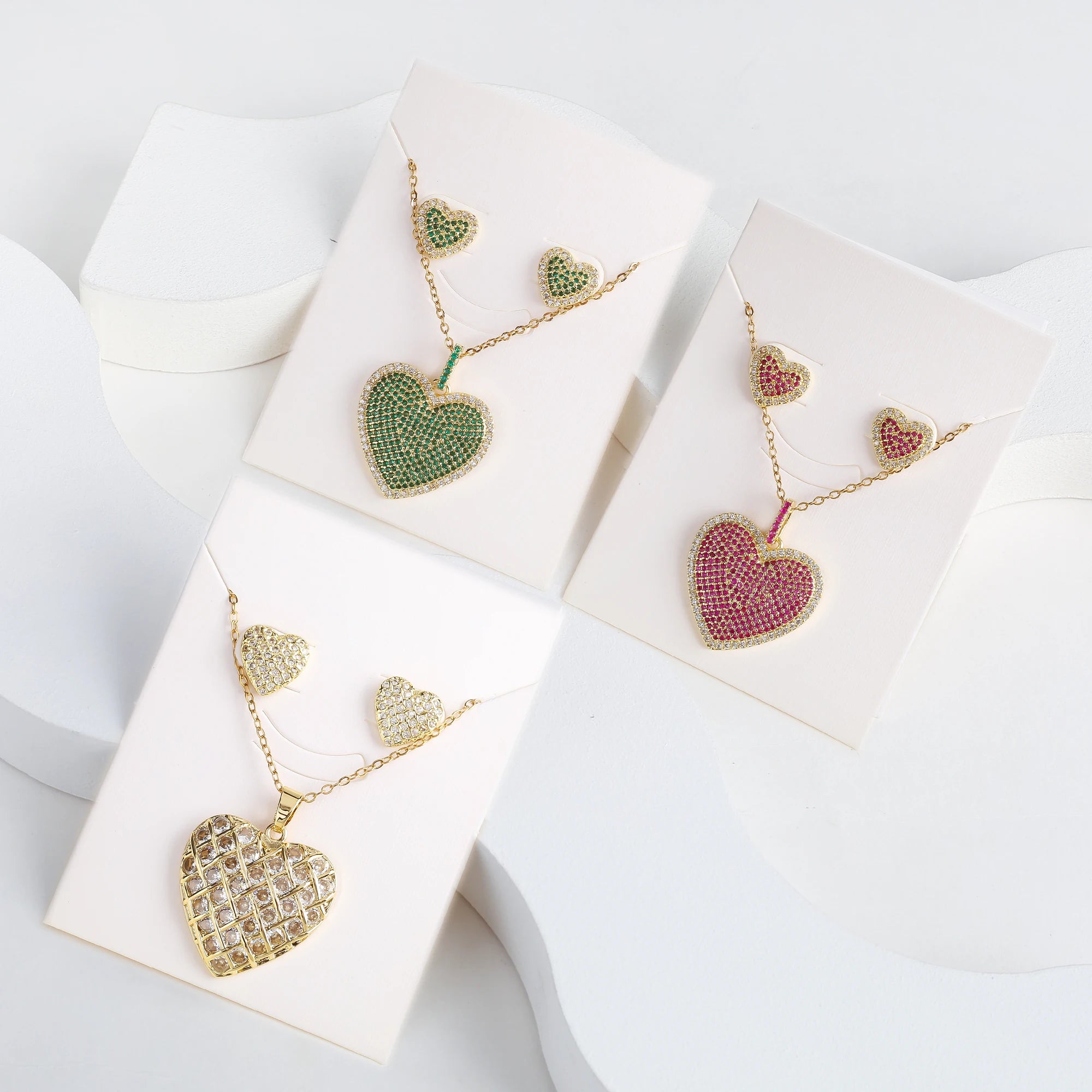 Luxury Cubic Zirconia Heart Shape Necklace Earrings Jewelry Set Classic for Women Girls Fashion Party Wedding Jewelry Wholesale Qme