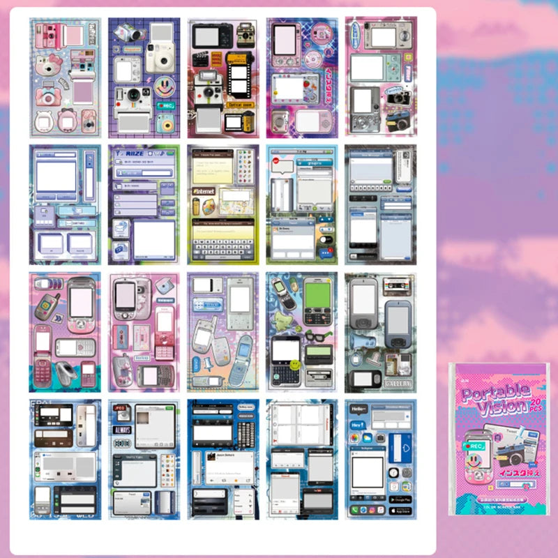 Y2K Millennium Retro Digital Window Sticky Note Sticker Book, Nostalgic Collage Materials for Journals, Gifts for Birthdays Qme A