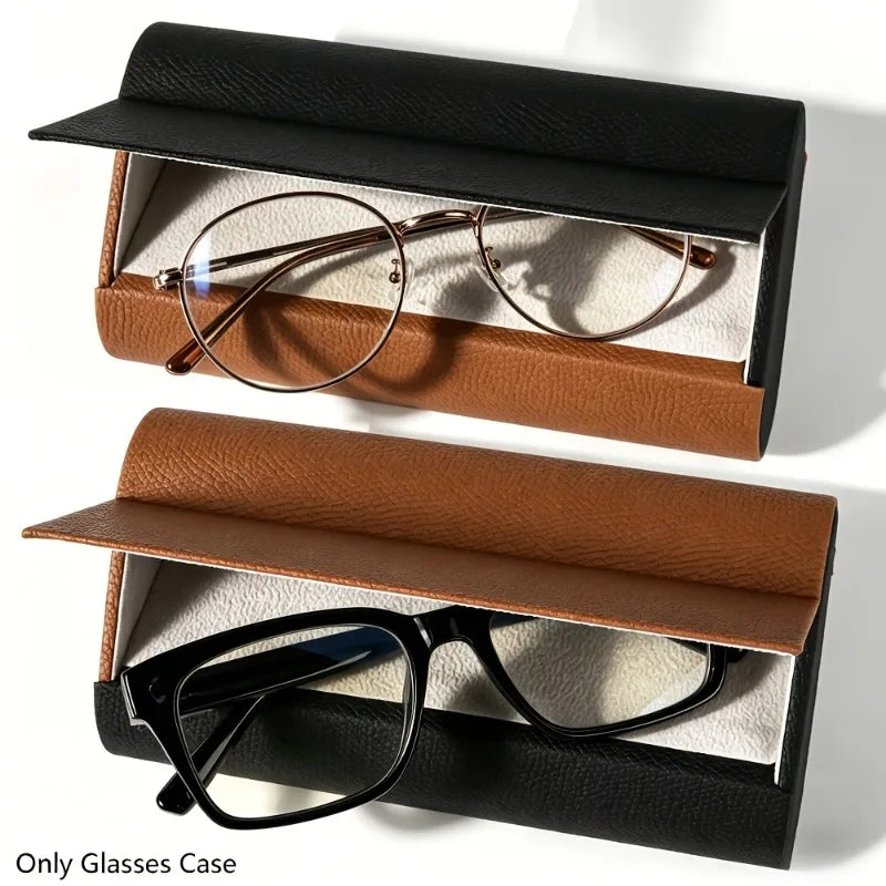 Double Layer Glasses Case Sturdy Faux Leather Magnetic Closure Holds Qme