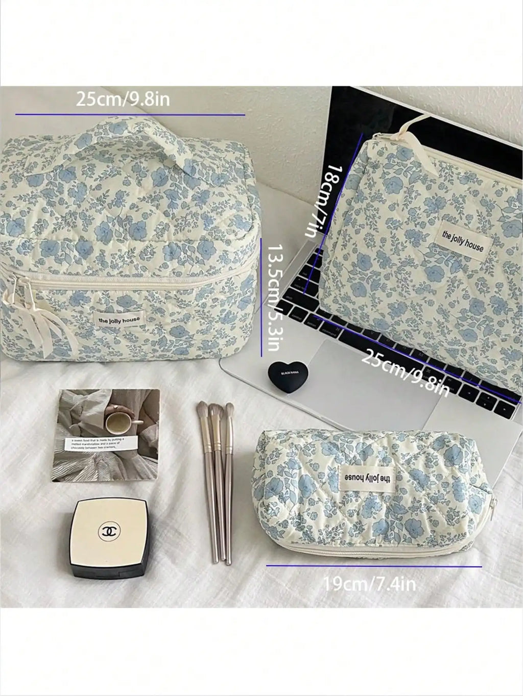 Large Capacity Makeup Bag Checkered Flower Stitching Cotton Storage Qme