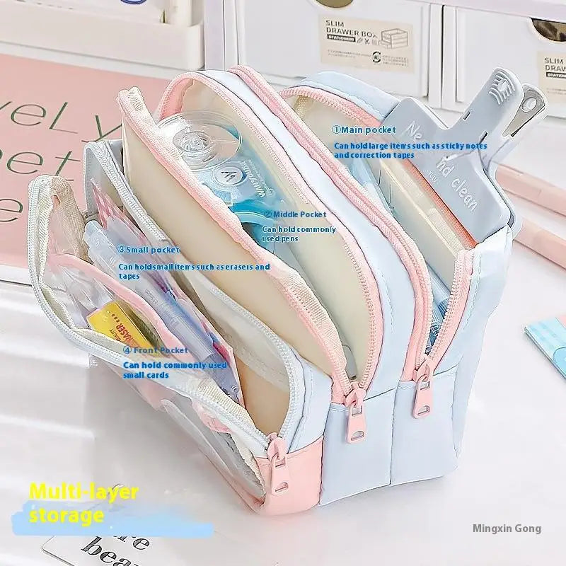 Block Transparent Large Capacity Creative Stationery Bag Qme