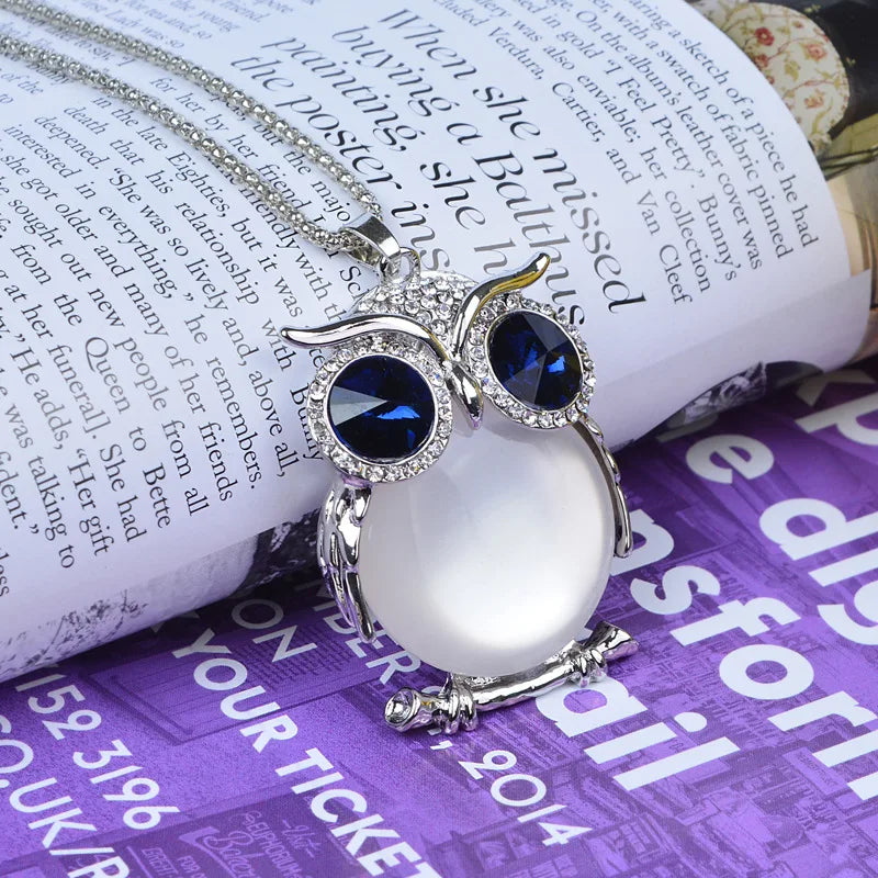 New Vintage Crystal Owl Necklaces Fashion Design Pendant Necklace Women Sweater Chain Jewelry Clothing Accessories Qme White White 80cm