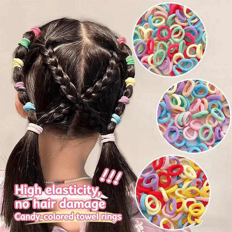 100Pcs Colorful Basic Nylon Ealstic Hair Ties For Girls Ponytail Hold Scrunchie Rubber Band Kid Fashion Hair Accessories Qme