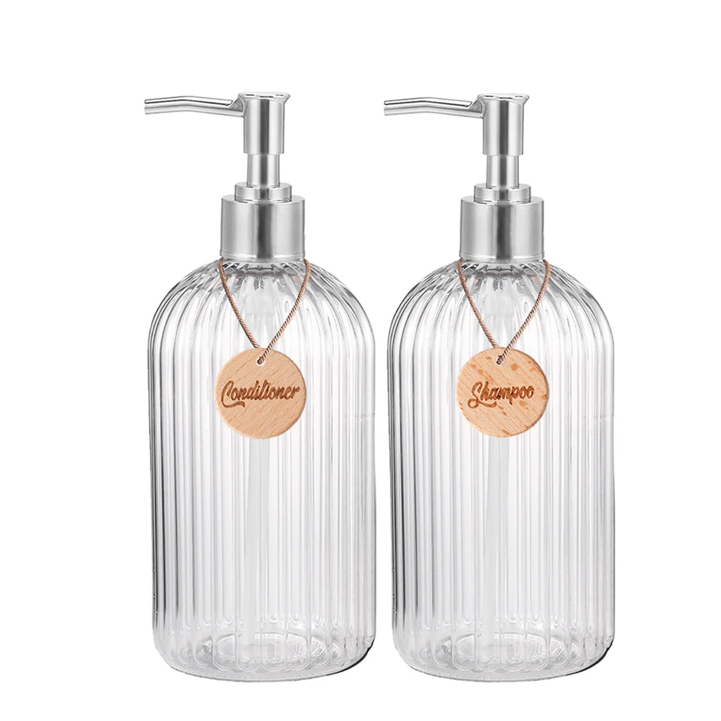 Modern Shampoo and Conditioner Dispenser Set of 3 Refillable Shower Soap Bottles for Bodywash Shampoo Conditioner Bathroom Decor Qme set of 2-B
