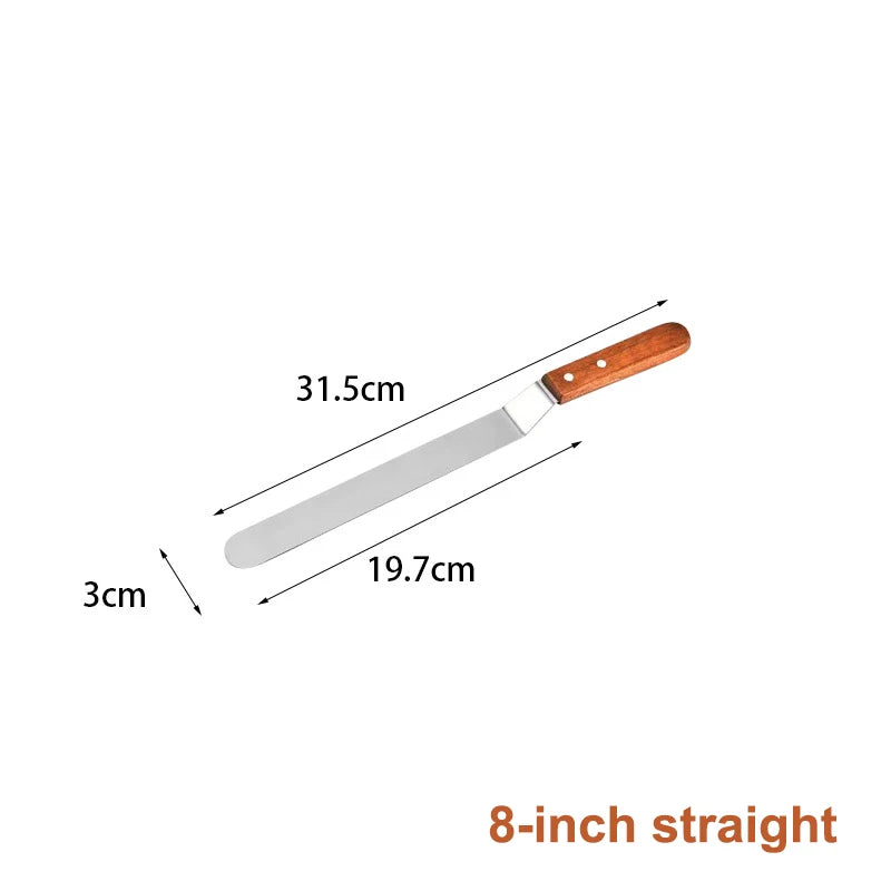 Cake Butter Spatula 6-Inch 8-Inch 10-Inch Wooden Handle Stainless Qme A4