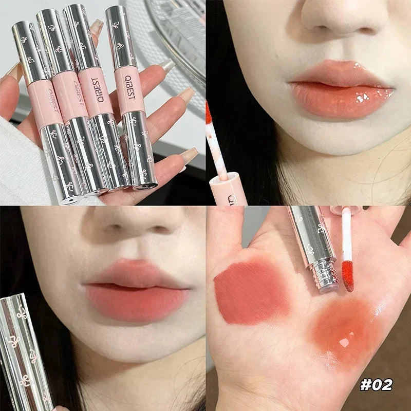 QIBEST Double Head Matte Liquid Lipstick And Watery Lip Glaze Tint Lasting Orange Lipgloss 2 In 1 Stick Lip Mud Korean Cosmetics Qme 02