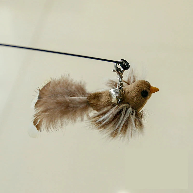 Funny Bird Feather Cat Wand With Bell Accessories Interactive Toys For Cats Kitten Hunting Teaser Exercise Pet Products Qme Grey bird