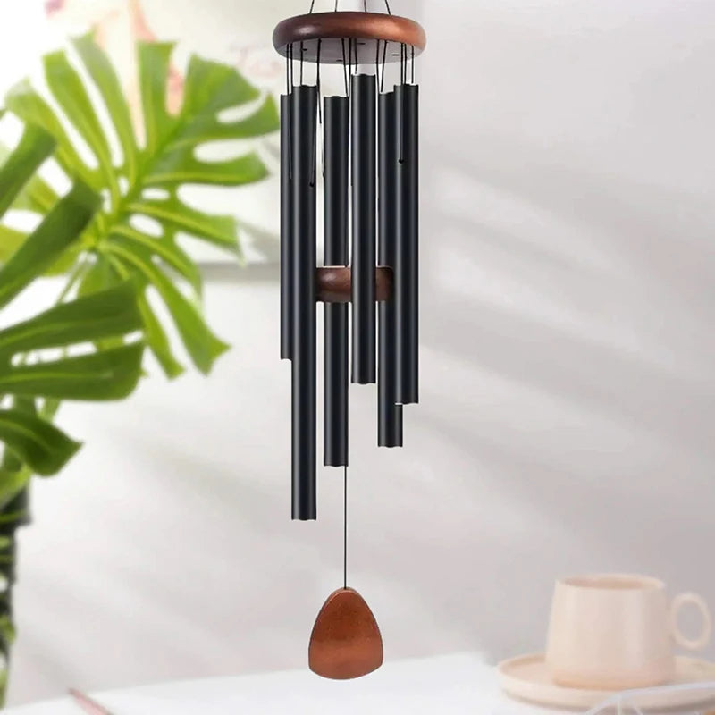 Wind Chime Octagonal Wood Hang Tag 6 Metal Tubes Courtyard Corridor Qme A3