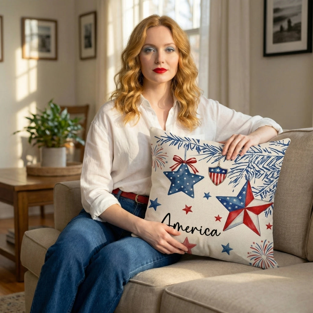 American 250th Anniversary Independence Day Theme Star Striped Pillow Case Sofa Cushion Holiday Party Decorative Cover Qme