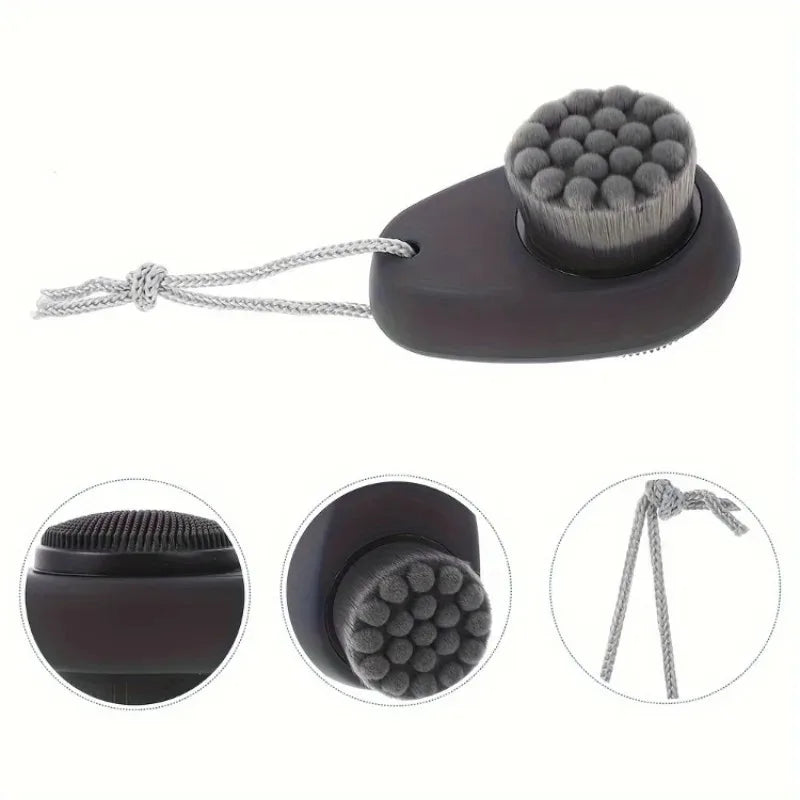 Double Sided Facial Cleansing Brush Soft Nylon Bristles Silicone Head Qme
