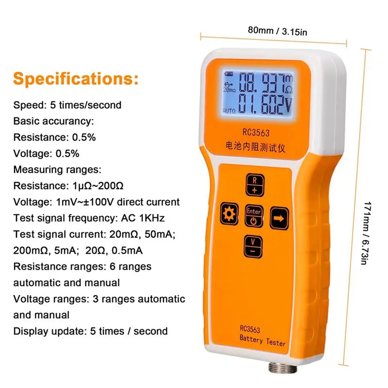 A02F-5X RC3563 Battery Voltage Internal Resistance Tester Trithium Lithium Iron Phosphate 18650 Battery Tester,Tester Probe Qme