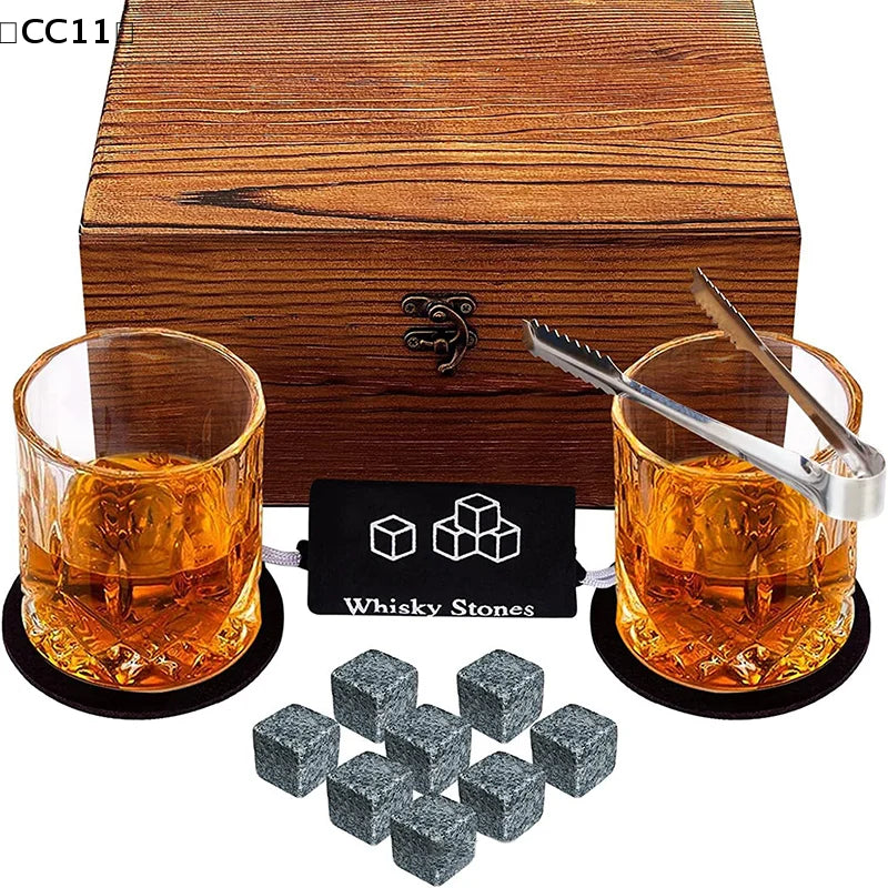 Father's Day Whiskey Stones Granite Ice Cubes+ Cups Whisky Wooden Qme