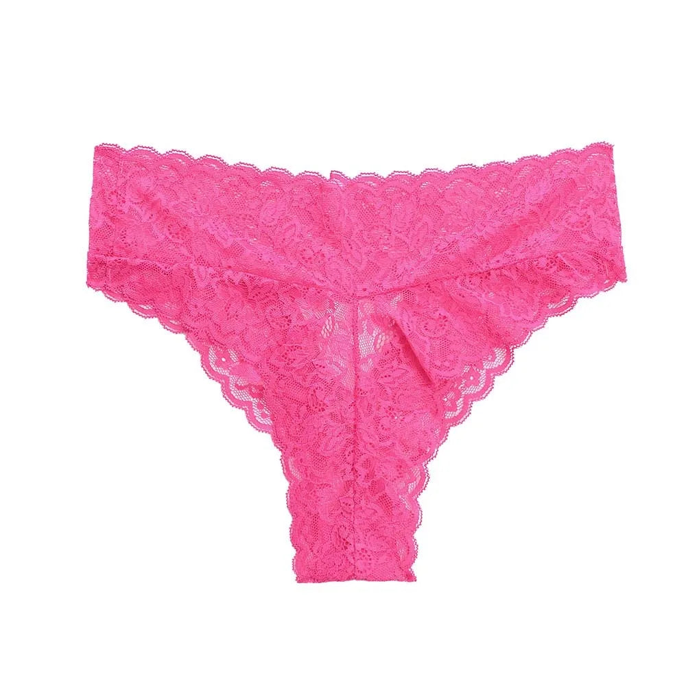 Soft Mid Waist Lace Panties Flower Transparent Underwear Women Qme Rose Red L 1pc