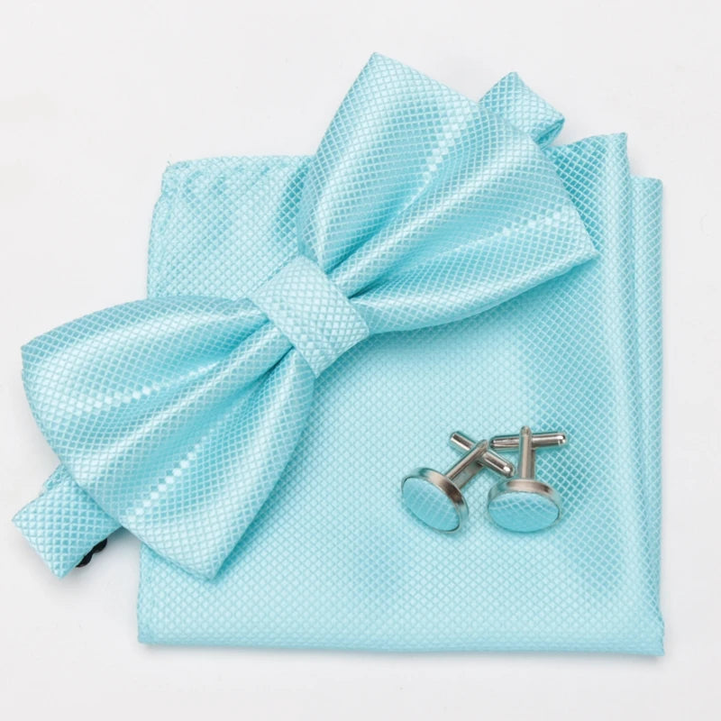 Men Bowtie Plaids Classic Fashion Wedding Party Formal Cufflinks Bow Qme Cyan