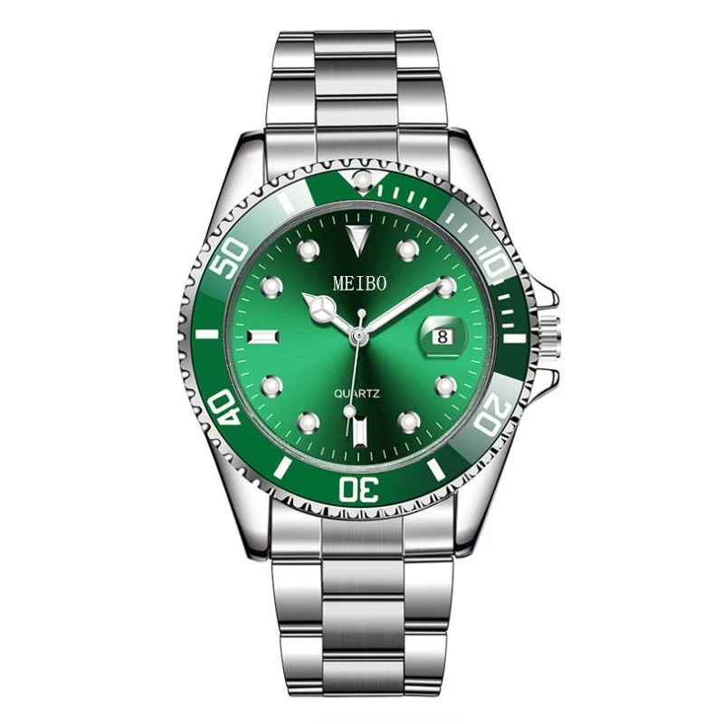 Trendy Fashion Magnifier Calendar Men's Watch Steel Belt Watch Green Ghost Men's Watch Qme green