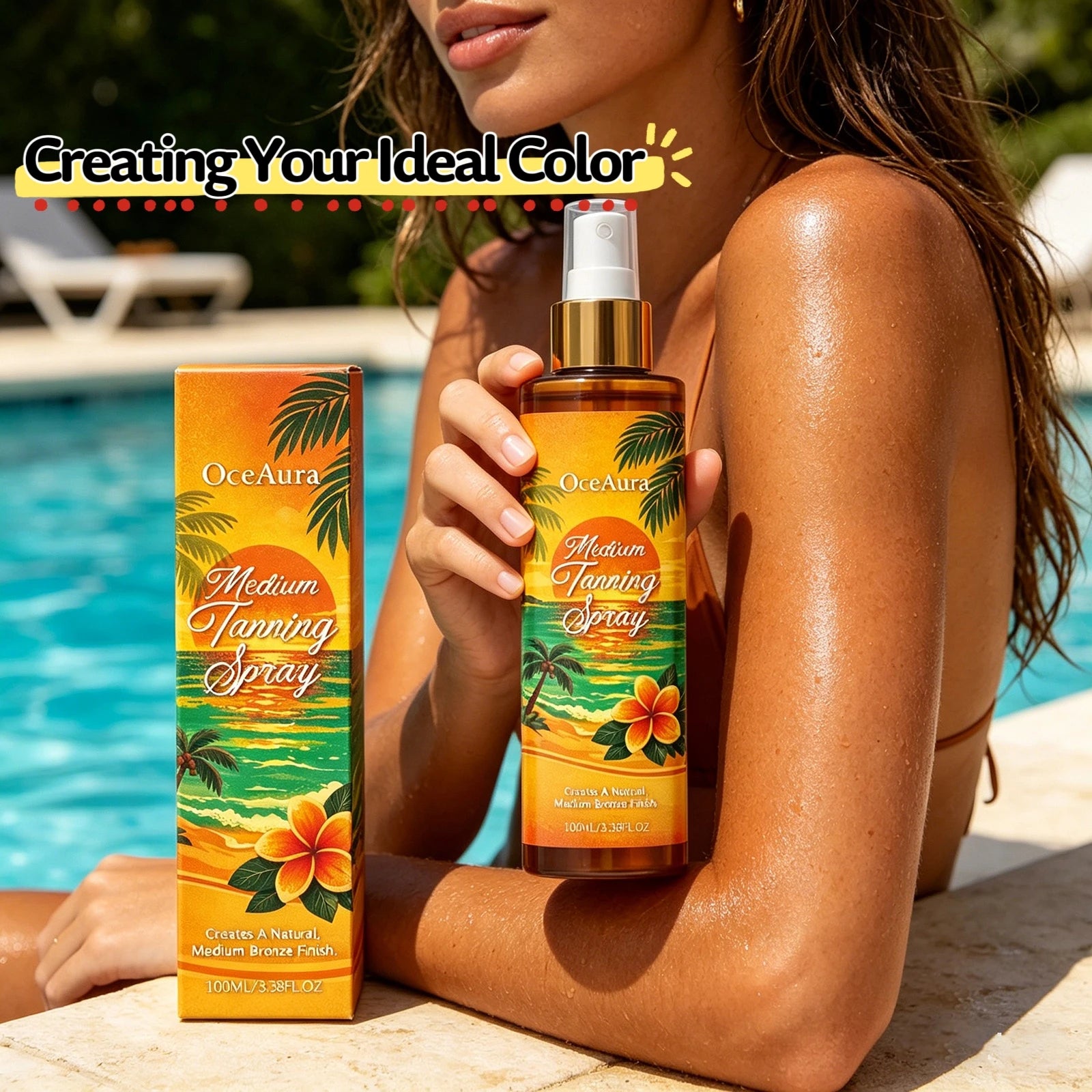 OceAura Self Tanning Spray Long Lasting Bronzer Darker Skin Tone Refreshing Non-sticky Natural Sunless Tanning Spray Body Tanner Qme