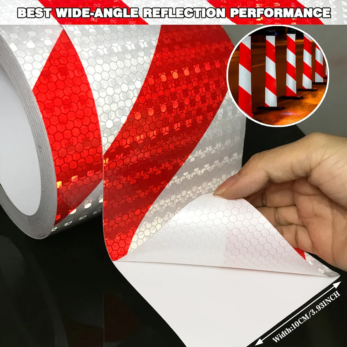 Reflective Twill Lattice Tape Waterproof Self-Adhesive Safety Warning Sticker Conspicuity Mark for Truck Vehicle Warning Qme Red White 5m 10cm
