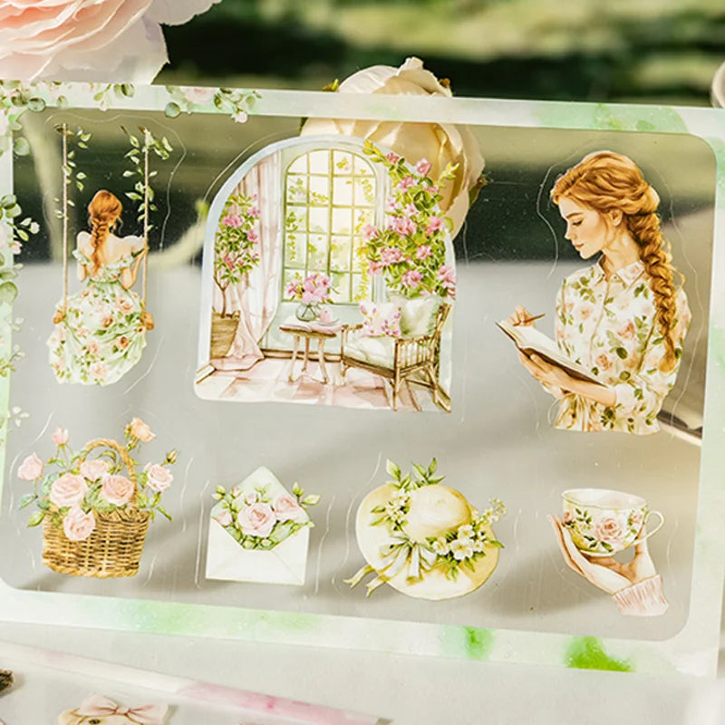 18 Sheets/Bag Manor Scenery Die-Cut Stickers Book for Scrapbook Journal DIY Planner Phone Case Notebook Decoration Craft Gift Qme