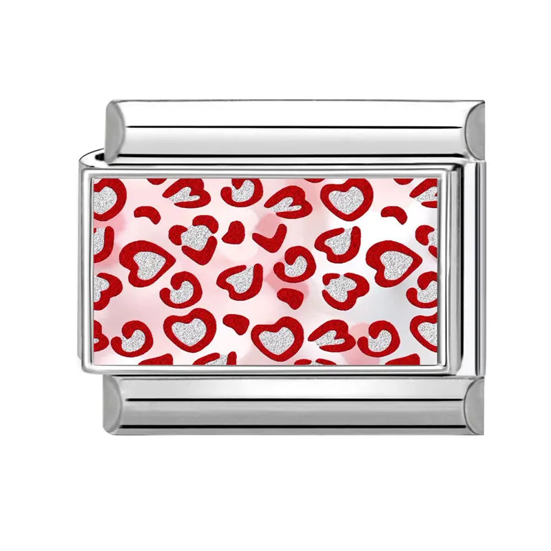 Fashion Pink Y2K Leopard Print Love Heart Butterfly Italian Charm