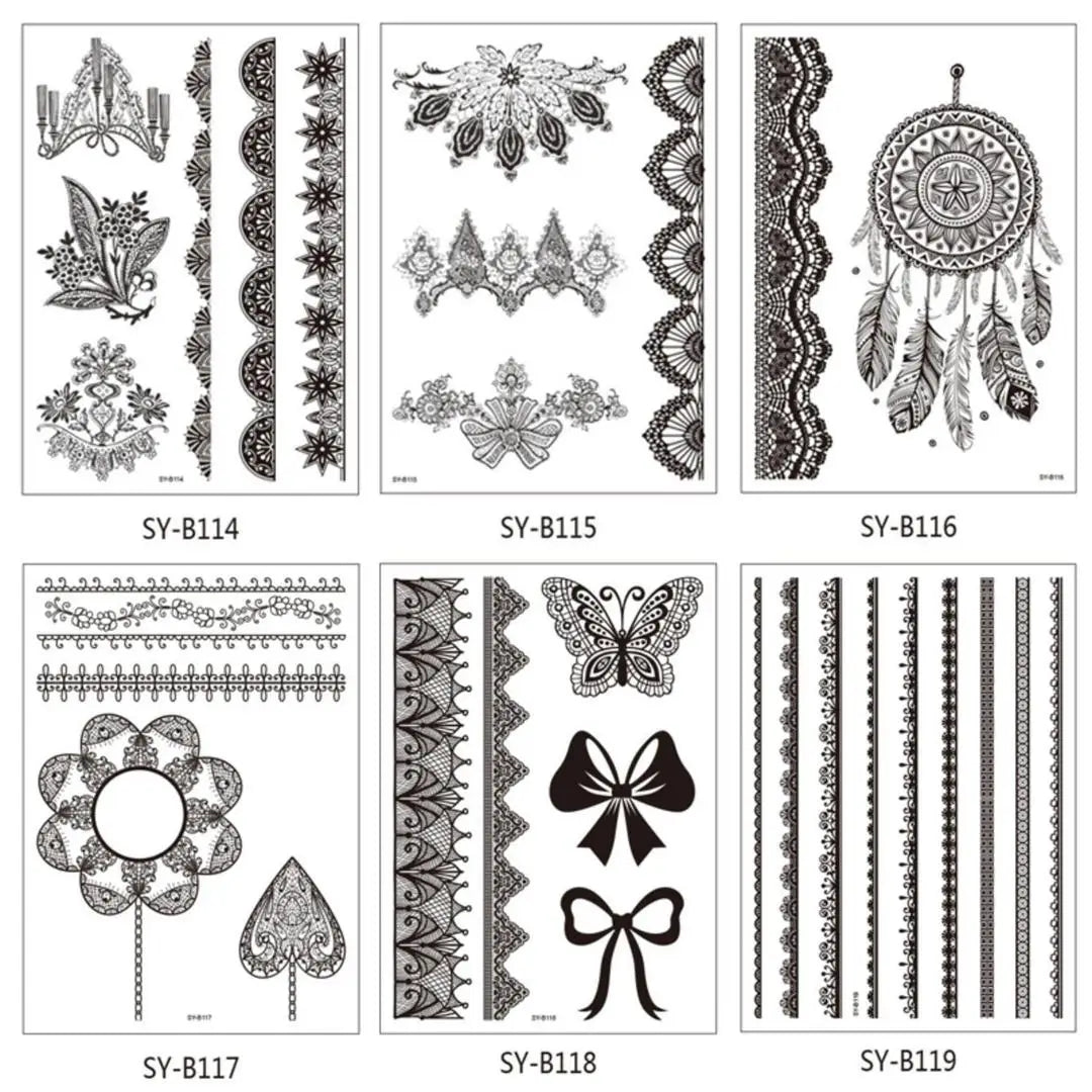 A 4/8 Water Transfer Stickers Mandala Henna Tattoo Stickers Fake Instant Henna Temporary Tattoo Indian Mehndi Flower Waterproof Qme 6pcs SY-B114B119