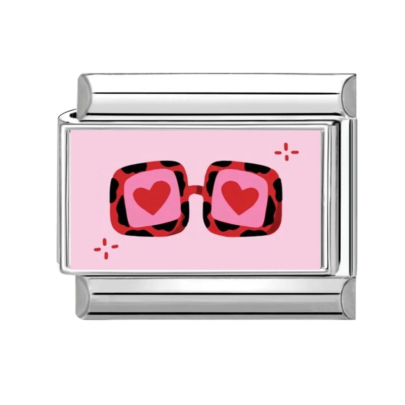 2026 Wholesale Fit 9mm Cute Pink Red Lip Yellow Stars Love Heart Italian Charm Stainless Steel Link Making DIY Jewelry Bracelets Qme Style 9