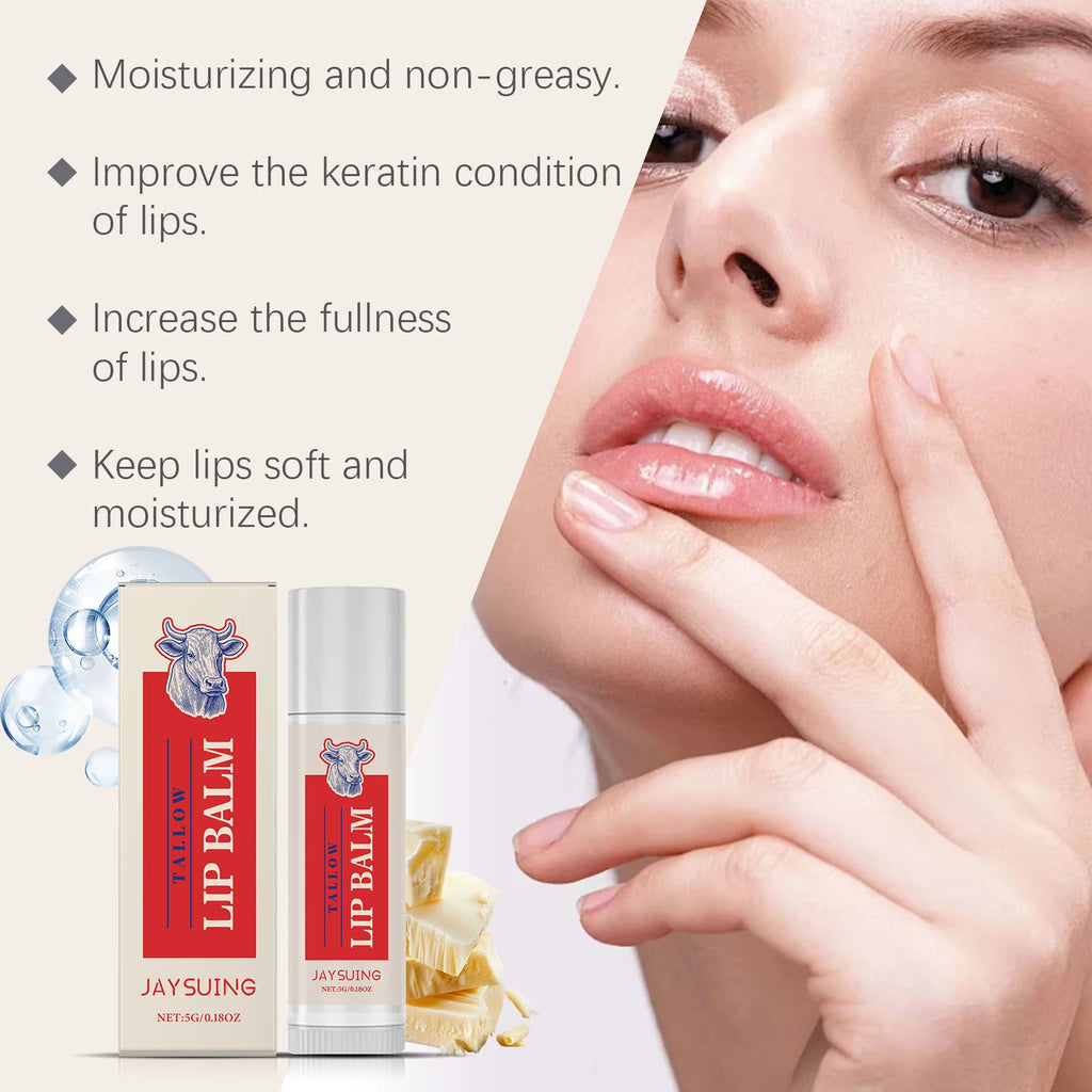 Tallow Lip Balm Ultra Nourishing Non-Greasy Softening Fade Lip Lines Remove Dark Anti-Cracking Moisturizing Lip Care Qme