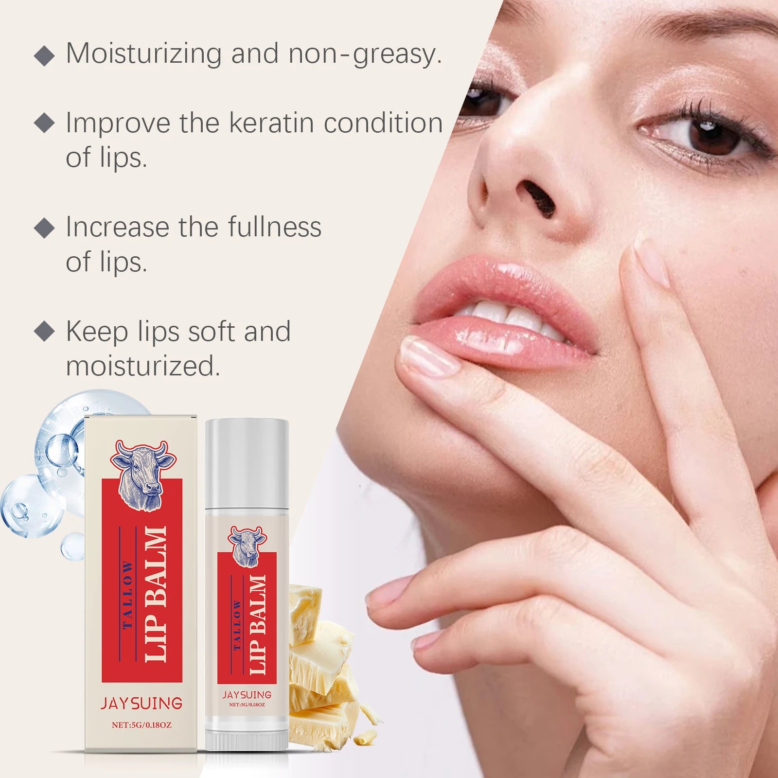Tallow Lip Balm Ultra Nourishing Non-Greasy Softening Fade Lip Lines Remove Dark Anti-Cracking Moisturizing Lip Care Qme