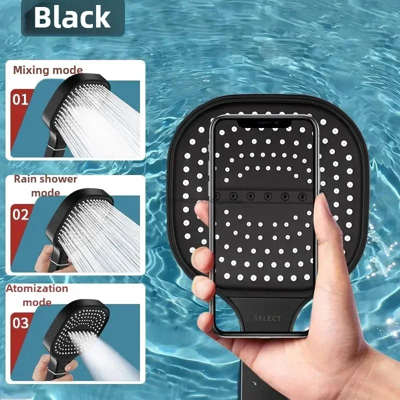 3-Modes High Pressure Shower Head Water Saving Shower Heads Adjustable Water Massage Sprayer Home Bathroom Accessories Qme Black Shower