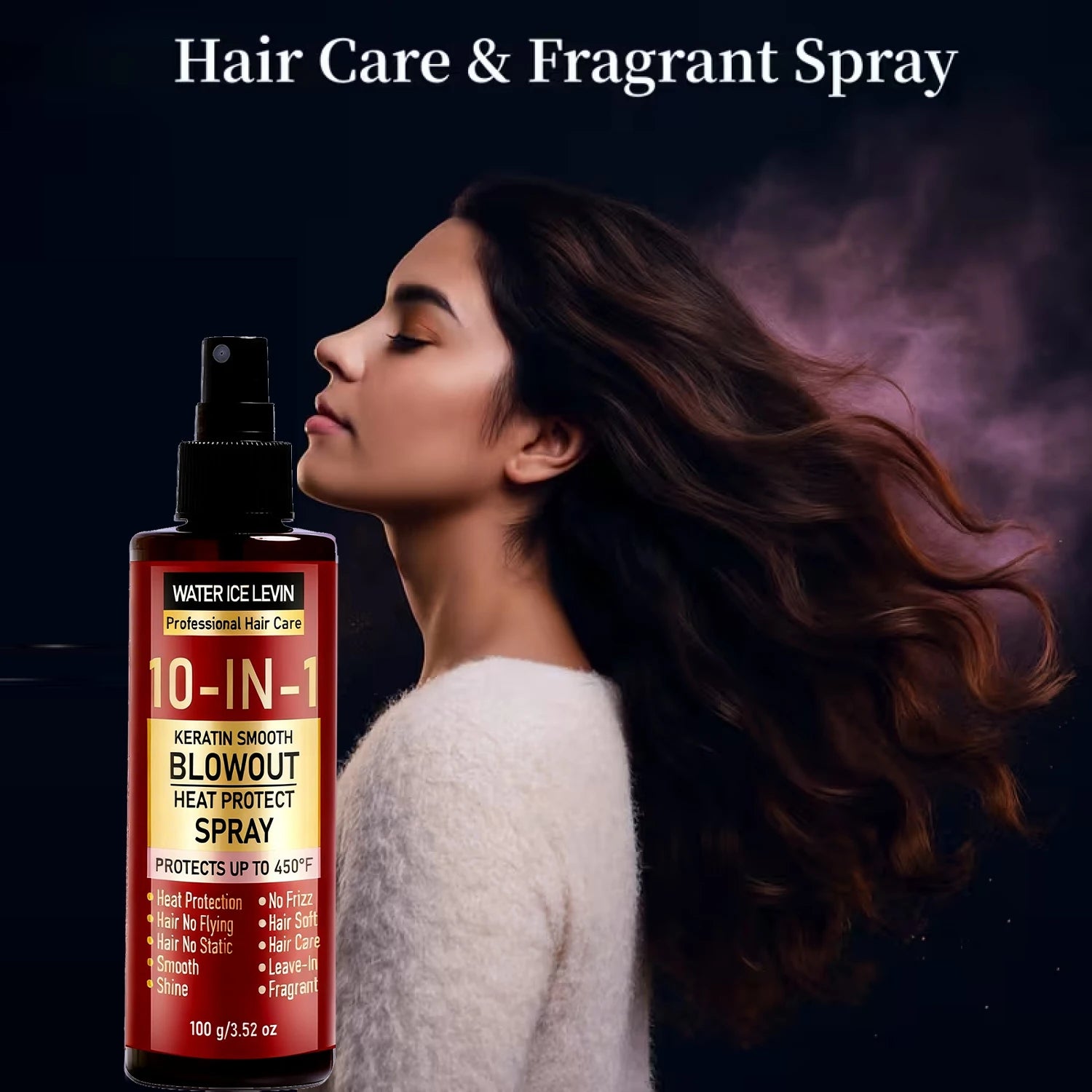 10-in-1 Keratin Heat Protect Spray, Smooth Blowout Anti-Frizz, Protects Up to 450°F with Hyaluronic Acid & Biotin Qme