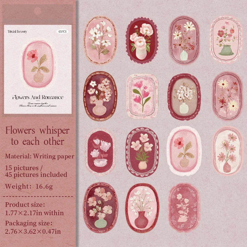 Mr. Paper 45pcs Serene Florals Sticker Pack - Boxed Flower Theme Collection, DIY Journal Collage Decor Set, Literary Stationery Qme 3