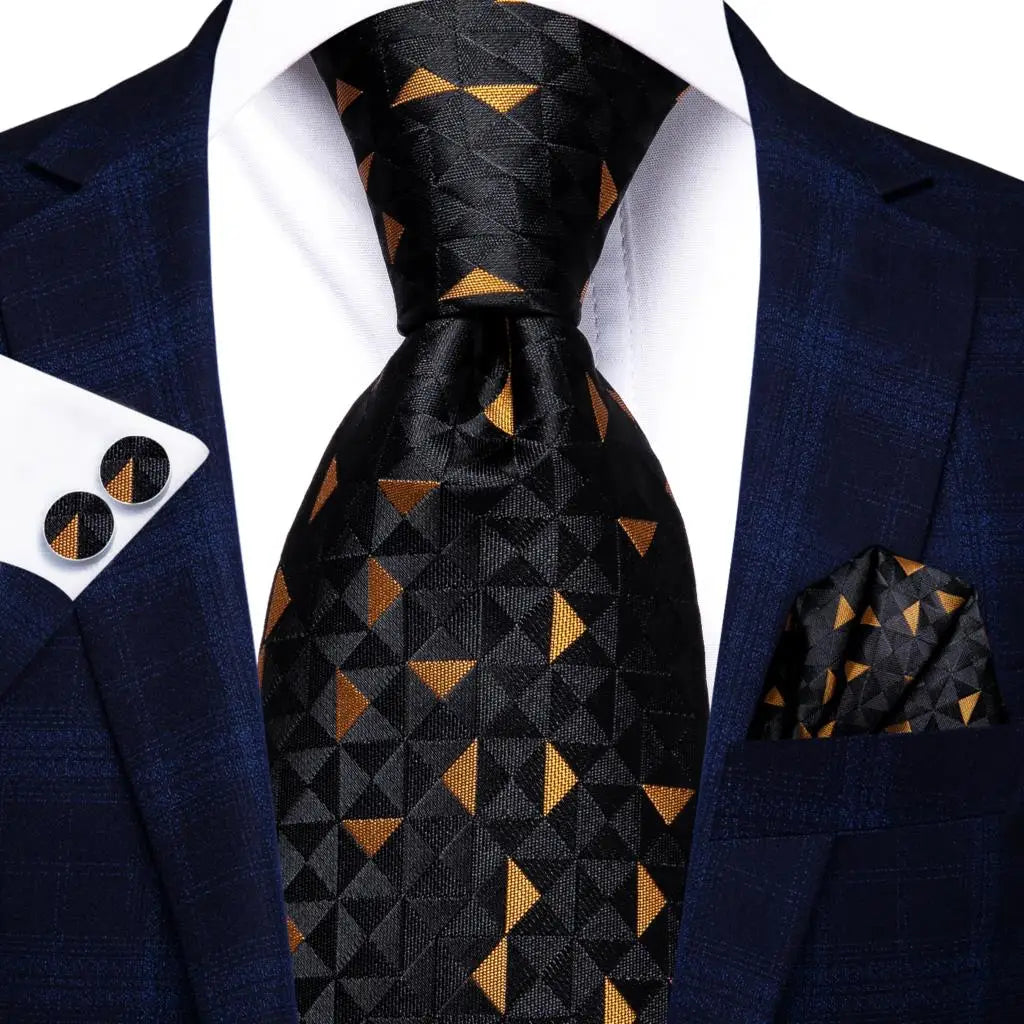 Hi-tie Psialey Black Gold Silk Elegant Tie Men Groom Wedding Necktie