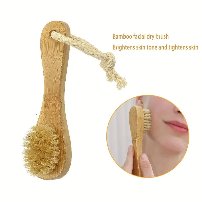 Natural Boar Bristle Dry Body Brush Bamboo Exfoliating Face Foot Long Qme