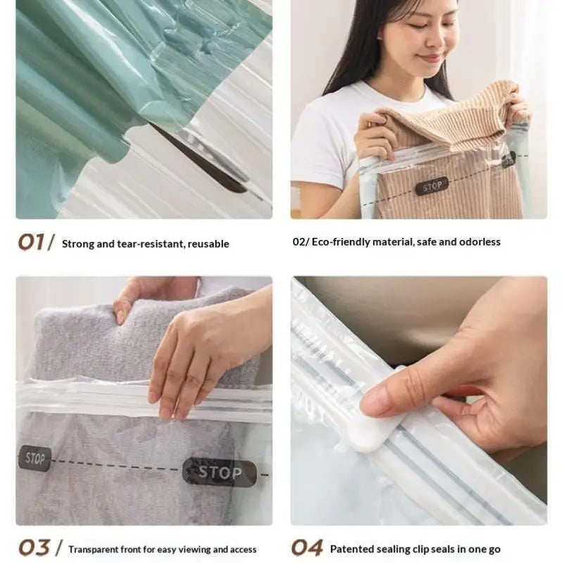 No Pump Design Vacuum Compression Storage Bags Extra Large For Clothes Blankets Bedding Bedroom Storage Qme