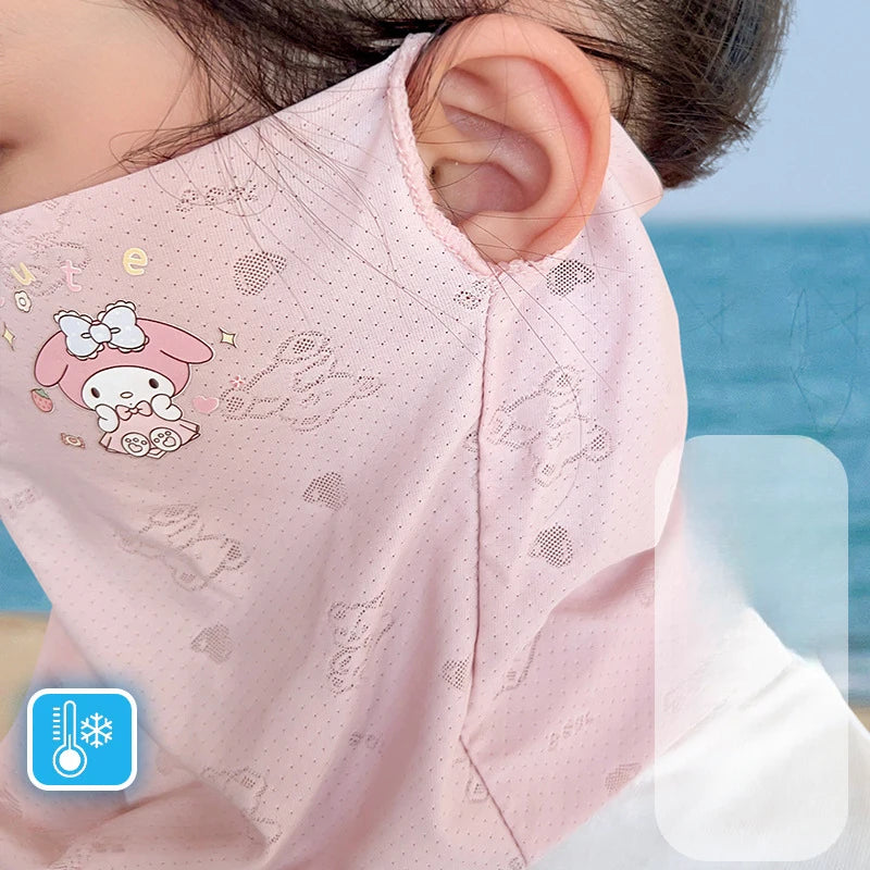 Melody Kuromi Sun Protection Face Mask Lightweight, Breathable Ice-Silk Sun Protection Mask for Students UV-Protective Mask Qme