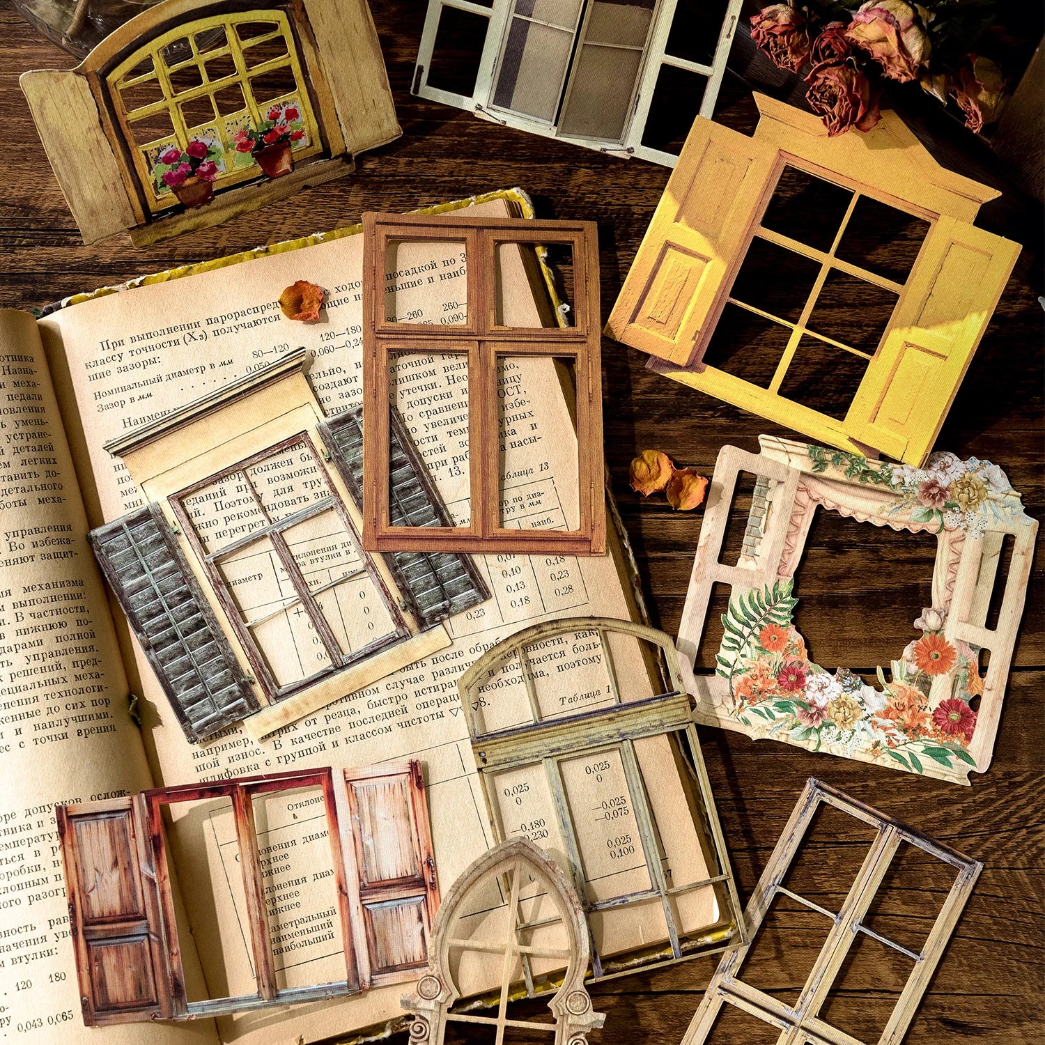 10 Sheets Vintage Hollow Door Window Sticker Diy Diary Decoration Plant Flower INS Sticker Album Scrapbooking Kawaii Stationery Qme
