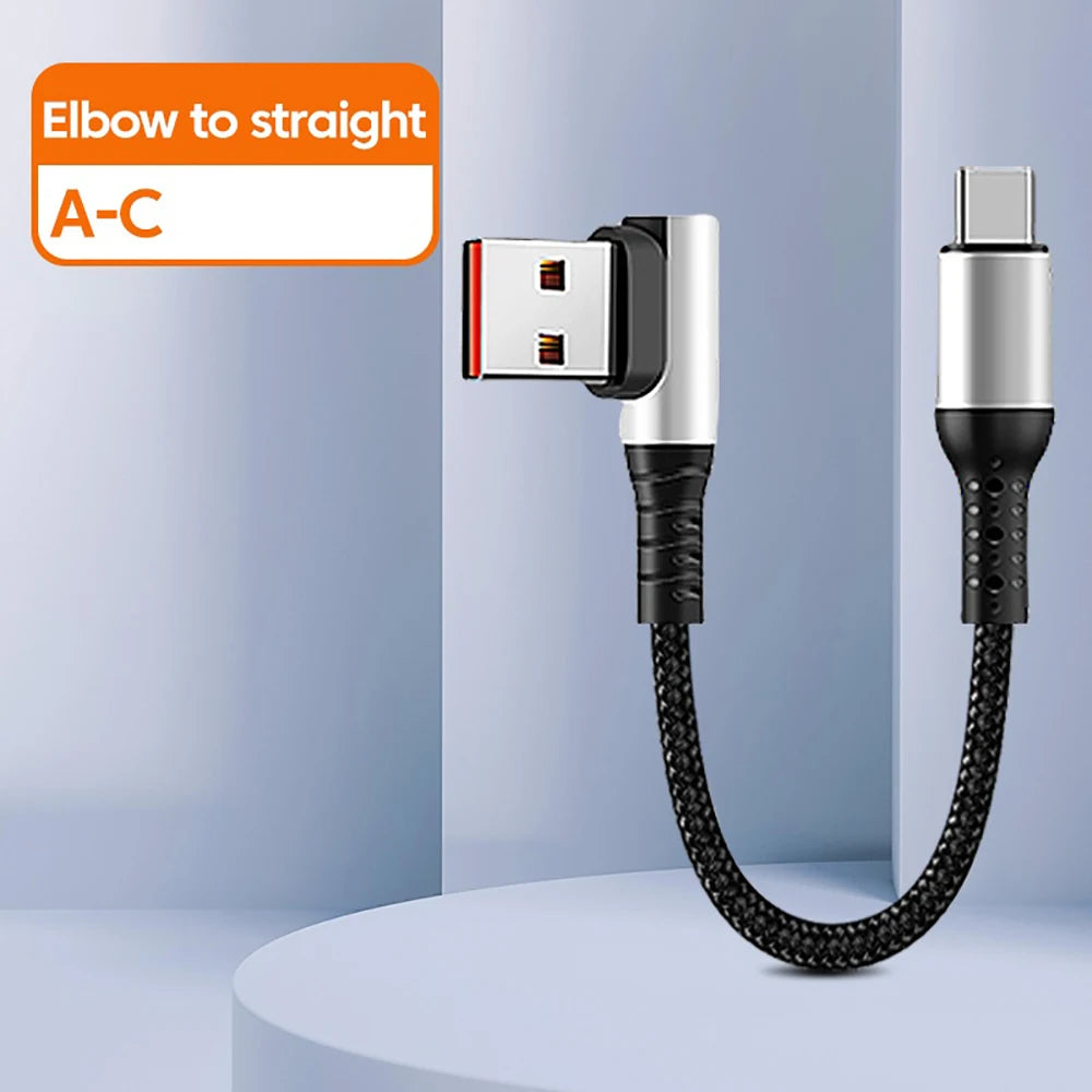 6A 25cm/50cm Short Data Cable 90 Degree Elbow USB PD To Type C Cable Fast Charging Cord For Iphone15 Xiaomi Samsung USB C Line Qme elbow to straight AC 0.5m
