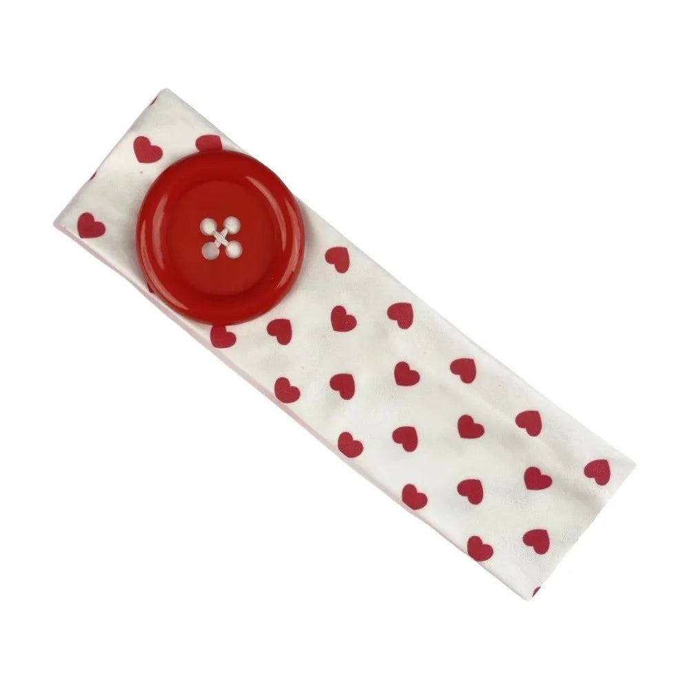 Love Heart Polka Dot Button Headband Elastic Adjustable Yoga Hair Qme White