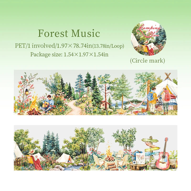 1 Roll Nature Camping Theme Scenic PET Tape for Scrapbooking DIY Collage Material Phone Case Notebook Decoration Qme 1
