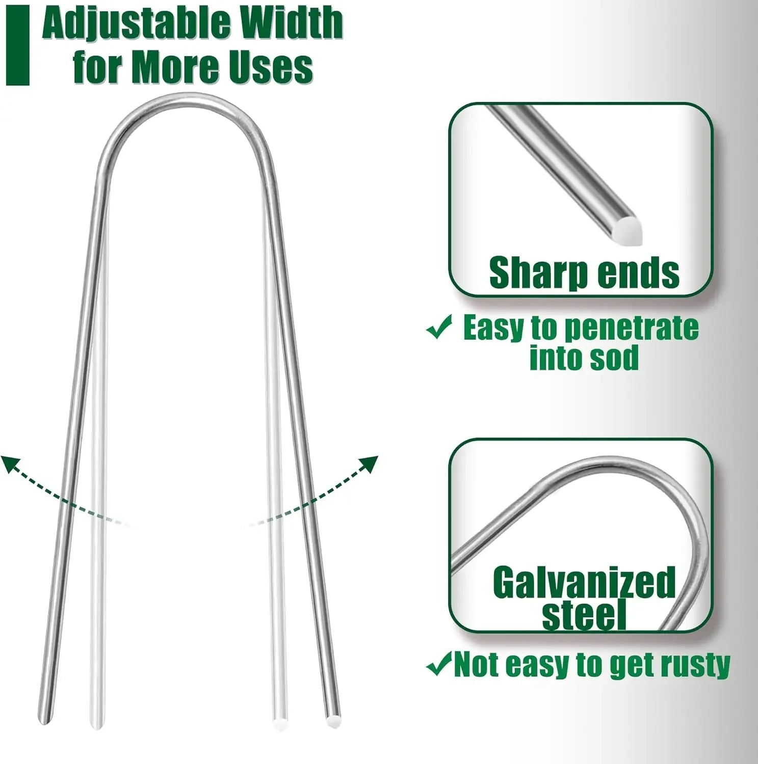 U-type Garden Staples Heavy-duty Fence Tubing Stakes Sod Pins Galvanized Landscape Spike for Holding Lawns Barrier Ground Nail Qme