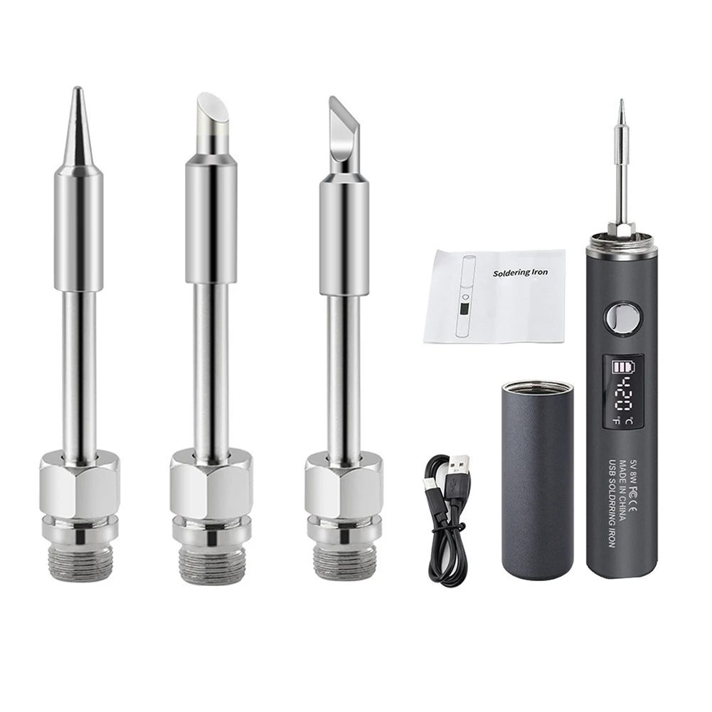 1 X Digital Display Soldering Iron Kit Adjustable Temperature Quick Heat-Up USB Powered With LCD Screen Portable Cordless Qme