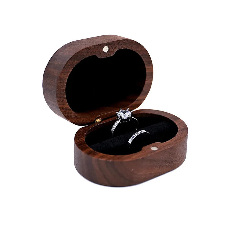 Hot Sale Solid Wood Jewelry Organizer (Black Walnut) - Jewelry Display for Earrings Couples Rings Jewelry Case Valentine Gift Qme Oval Black Double