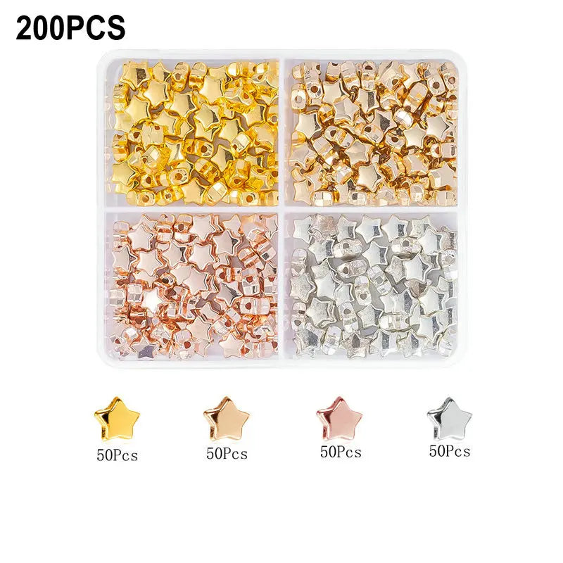 4Colors CCB Spacer Beads Kit in 6 Styles Assorted Round Star Gold Spacer Beads for Bracelet Necklace Making Jewelry DIY Craft Qme 6-200pcs